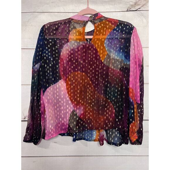 Oliphant Women’s Hi Neck Smocked Sleeve Blouse Metallic Gold Lurex XS - Picture 6 of 6